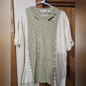 Gilded Intent Olive Green Center Panel Cream Short Sleeve Tee with Studs